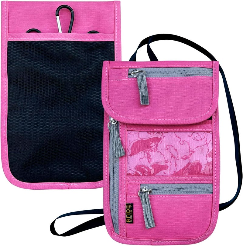 Jonyee Travel Neck Wallet, RFID Blocking Passport Holder with Adjustable Neck Strap for Men and Women to Keep Cash, Credit Cards and Travel Documents Safe - Rose - Image 1